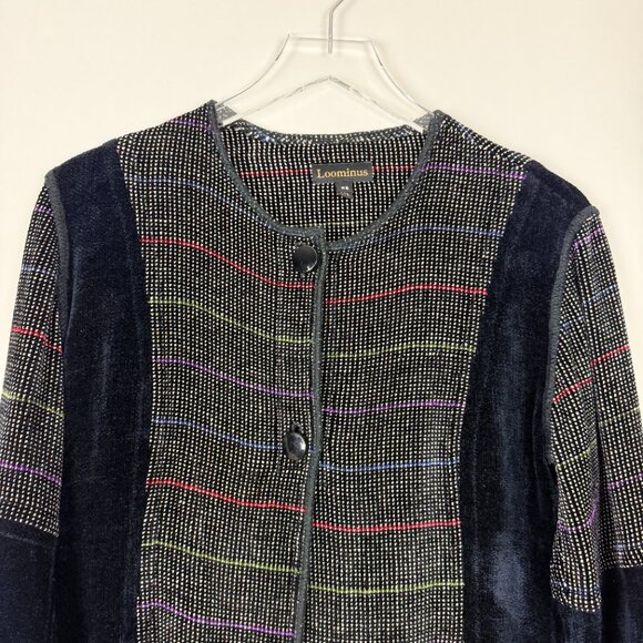Loominus Handwovens Cardigan Women's XS Black Print Chenille Sweater Blazer - Picture 2 of 12